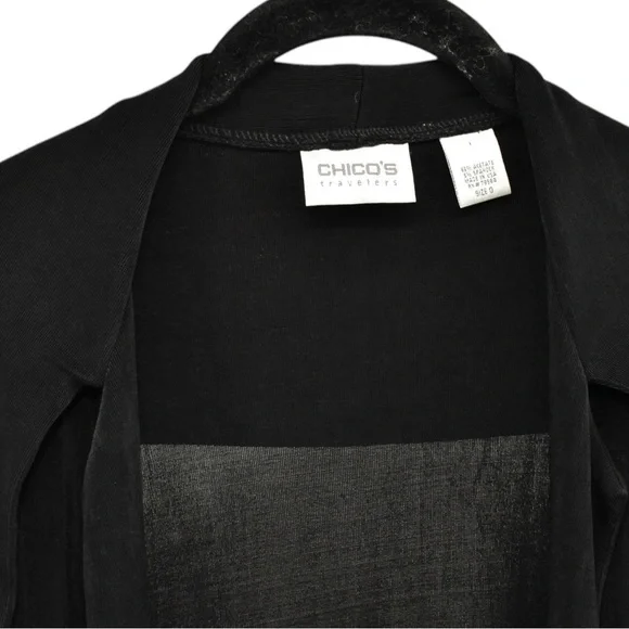 Chico’s Travelers Black Fringe Hem Long Length Cardigan Size S/4 - Picture 7 of 10